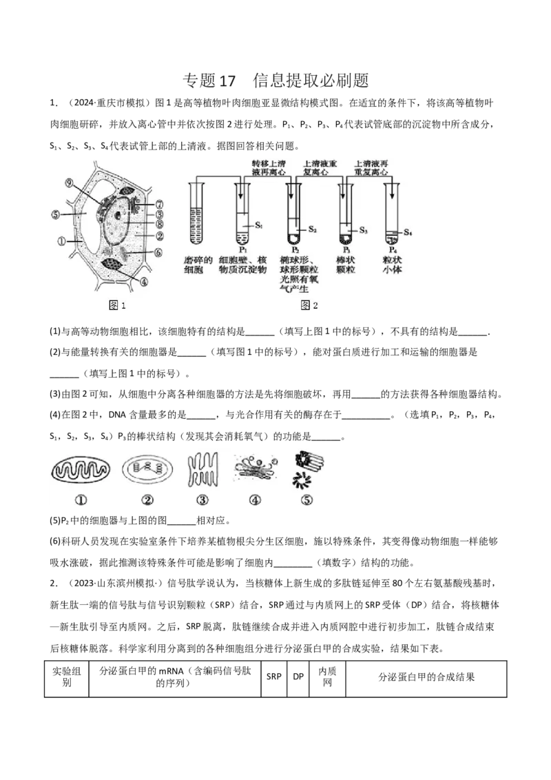 专题17信息提取必刷题（原卷版）_2025年新高考资料_二轮复习_2025年高考生物二轮热点题型归纳与变式演练（新高考通用）3404350_专题17信息提取必刷题