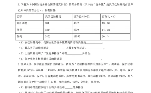 6.2认识生物的多样性（备作业）-（人教版）（原卷版）_初中全科电子版试卷练习试题_生物_生物8上练习_人教生物8年级上课时练习37份