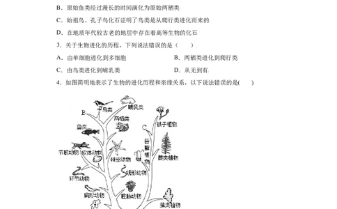7.3.2生物进化的历程（练习）-（人教版）（原卷版）_初中全科电子版试卷练习试题_生物_生物8下练习_人教生物8年级下课时练习51份
