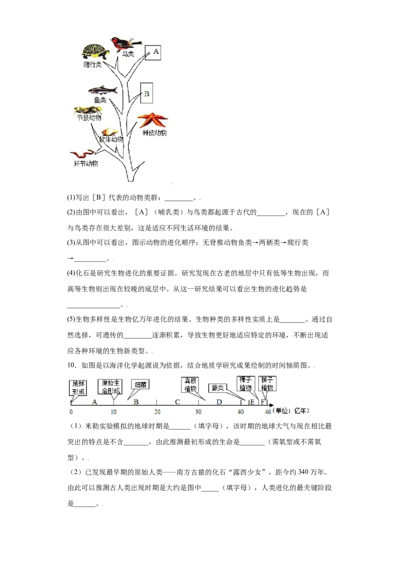 7.3.2生物进化的历程（练习）-（人教版）（原卷版）_初中全科电子版试卷练习试题_生物_生物8下练习_人教生物8年级下课时练习51份