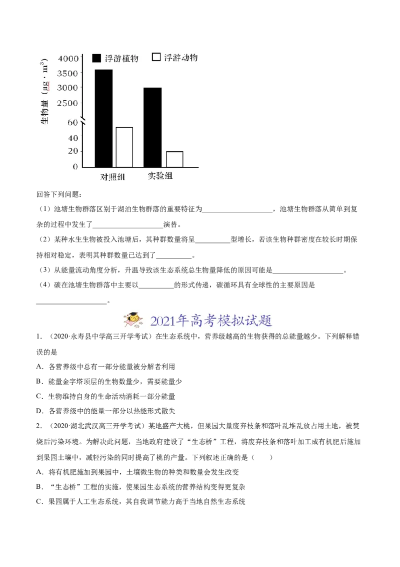专题17生态系统与环境保护-2021年高考真题和模拟题生物分项汇编（原卷版）_新高考复习资料_2022年新高考复习资料_2021年高考真题和模拟题生物分项汇编7.30更新