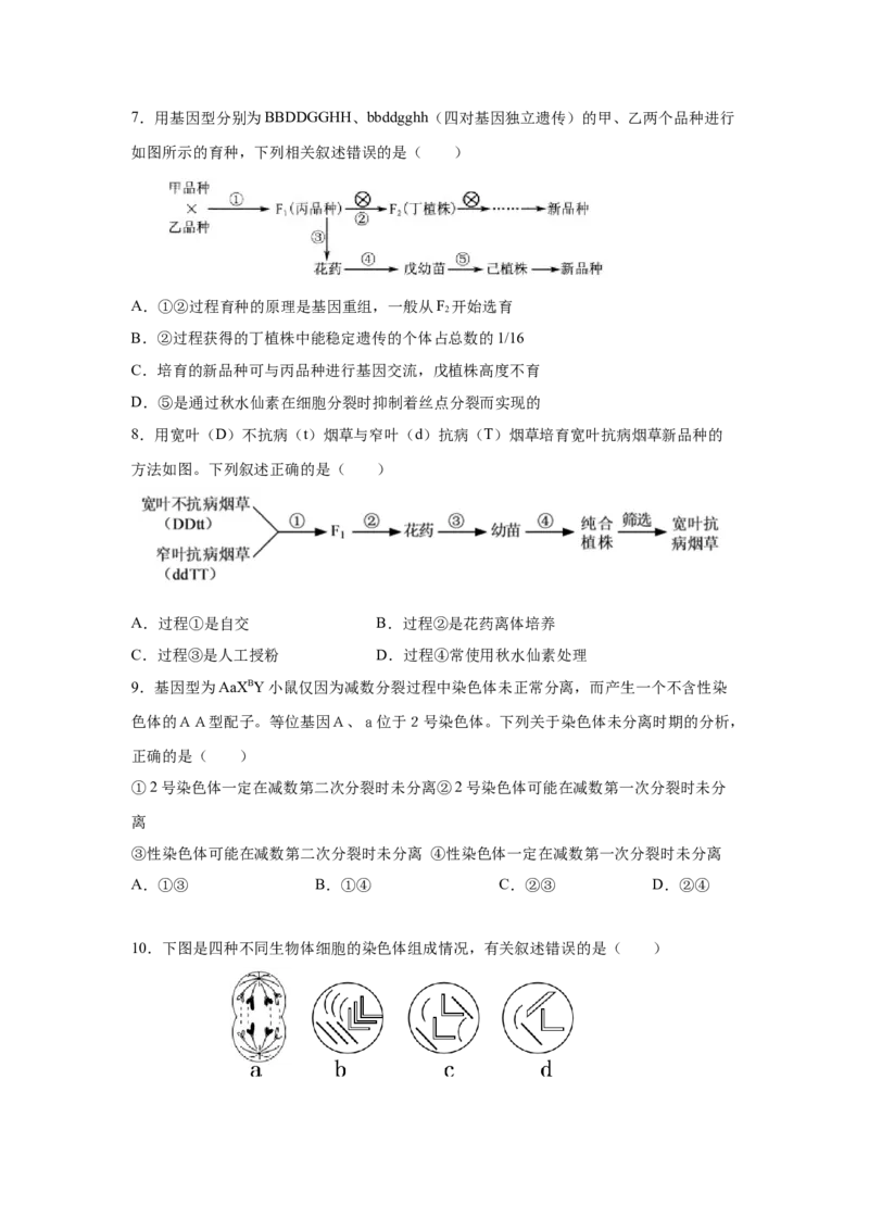 专题20染色体变异与生物育种（原卷版）_新高考复习资料_2023年新高考复习资料_二轮复习_增分要点2023高考生物二轮复习专题解读和分层训练291073137