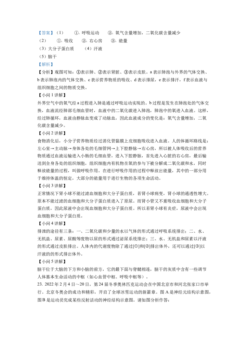 七年级下学期期末生物试题1（解析版）_初中全科电子版试卷练习试题_生物_生物人教版7下练习_人教生物7年级下期末试卷11份