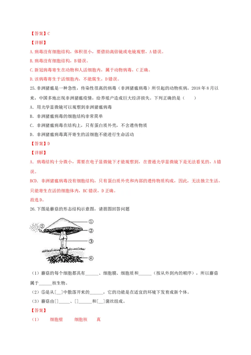 专题04细菌、真菌和病毒-（人教版）（解析版）_初中全科电子版试卷练习试题_生物_生物8上练习_人教生物8年级上专项练习23份_第1套八年级生物上册专项（人教版）09份