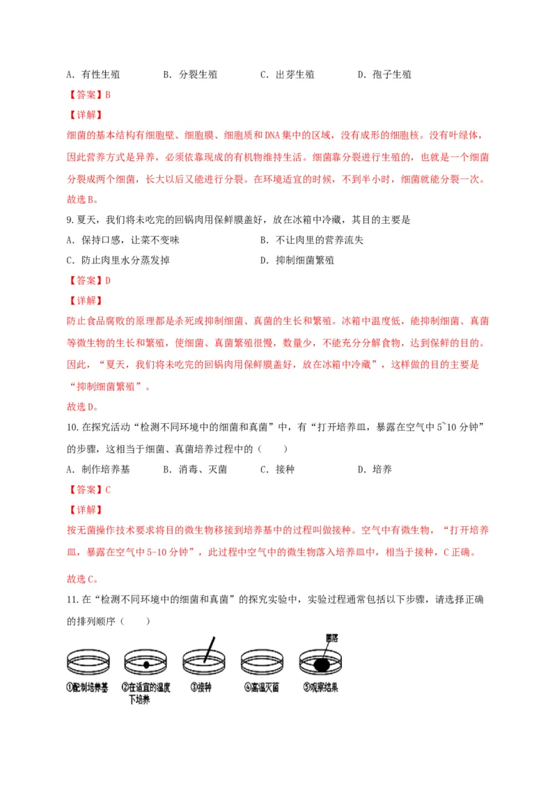 专题04细菌、真菌和病毒-（人教版）（解析版）_初中全科电子版试卷练习试题_生物_生物8上练习_人教生物8年级上专项练习23份_第1套八年级生物上册专项（人教版）09份