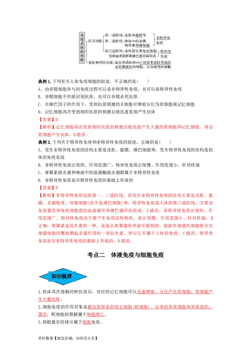 专题26免疫调节（串讲）（解析版）_新高考复习资料_2024年新高考复习资料_一轮复习资料_完备战2024年高考生物一轮复习串讲精练（新高考专用）_串讲_解析版