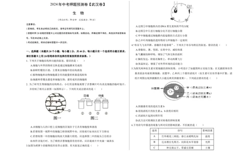 2024年中考押题预测卷（武汉卷）-生物（考试版）A3_初中全科电子版试卷练习试题_生物_2024中考模拟题生物(1)_押题预测