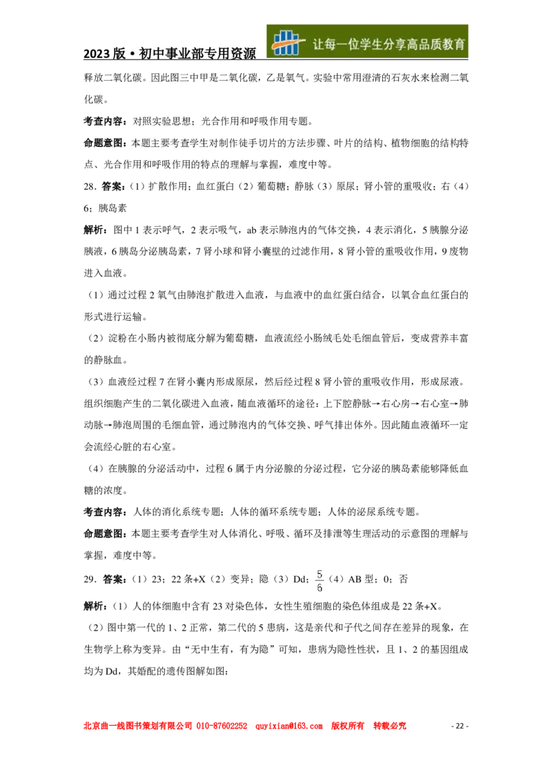 生物&mdash;&mdash;山东省济南市pdf版，含答案全解全析(1)_山东历年中考真题_山东省历年中考真题2013~2024_初中生物历年真题（2013-2024）
