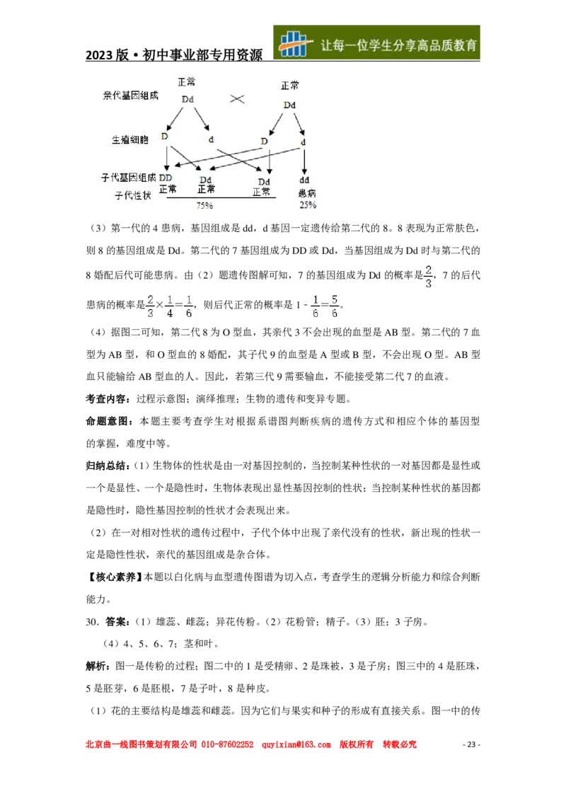 生物&mdash;&mdash;山东省济南市pdf版，含答案全解全析(1)_山东历年中考真题_山东省历年中考真题2013~2024_初中生物历年真题（2013-2024）