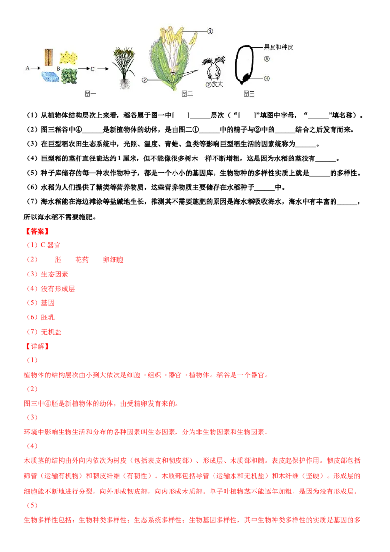 6.2认识生物的多样性（练习）（解析版）_初中全科电子版试卷练习试题_生物_生物8上练习_人教生物8年级上课时练习37份_第1套八年级生物上册课时练习（人教版）16份