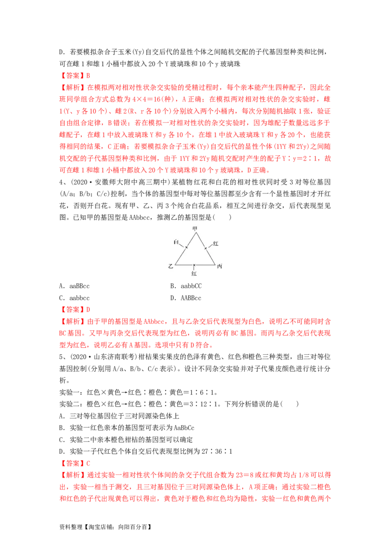 专题15基因的自由组合定律（精练）（解析版）_新高考复习资料_2024年新高考复习资料_一轮复习资料_完备战2024年高考生物一轮复习串讲精练（新高考专用）_精练_解析版