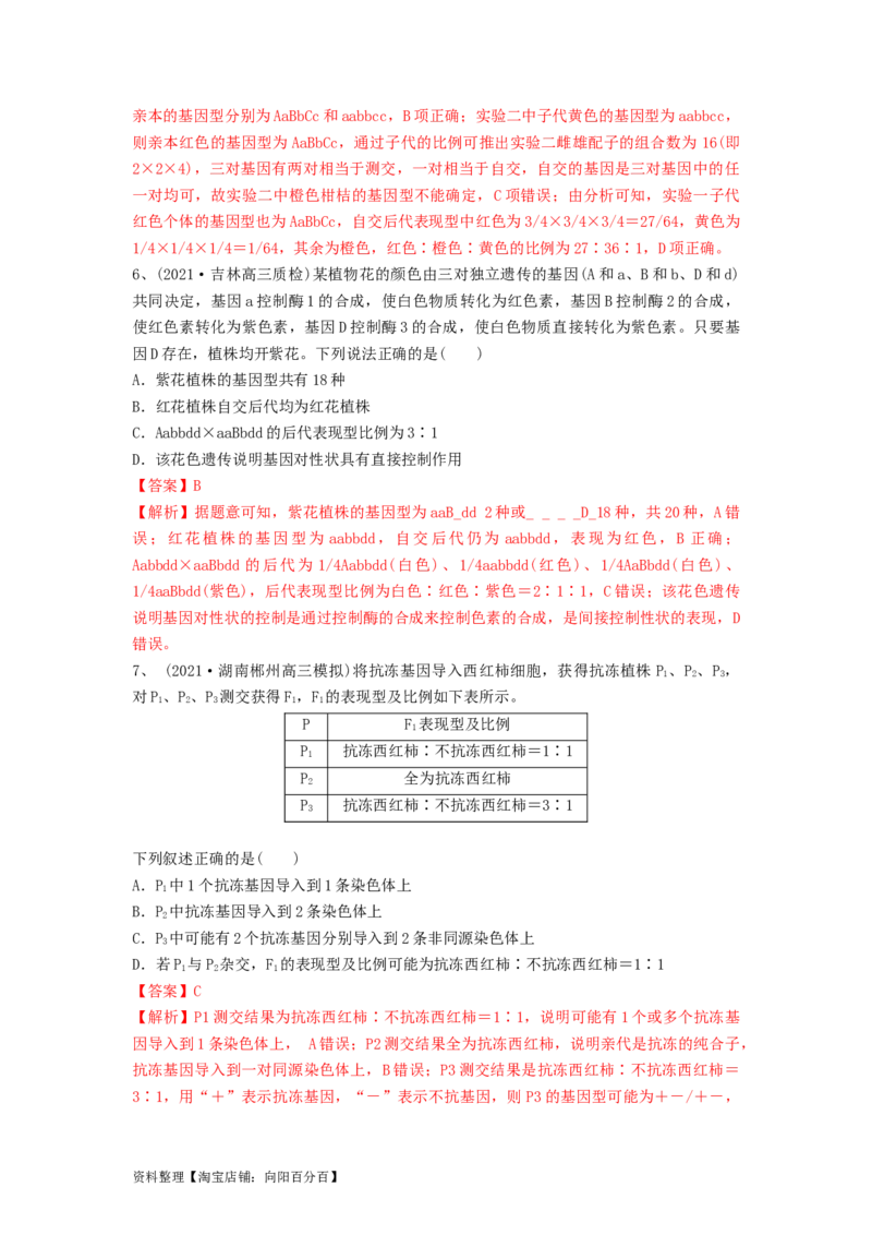 专题15基因的自由组合定律（精练）（解析版）_新高考复习资料_2024年新高考复习资料_一轮复习资料_完备战2024年高考生物一轮复习串讲精练（新高考专用）_精练_解析版