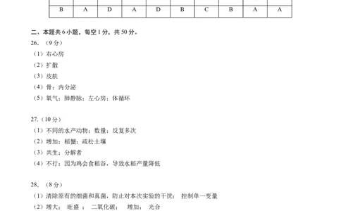 2024年中考押题预测卷（青岛卷）-生物（参考答案及评分标准）_初中全科电子版试卷练习试题_生物_2024中考模拟题生物(1)_押题预测