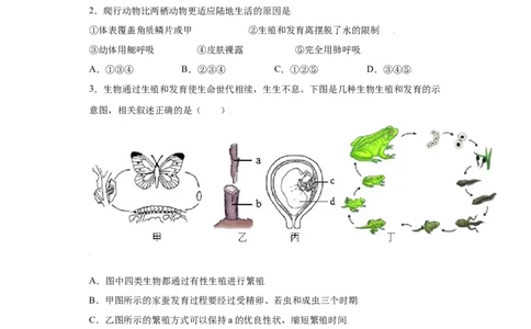 7.1.3两栖动物的生殖和发育（练习）-（人教版）（原卷版）_初中全科电子版试卷练习试题_生物_生物8下练习_人教生物8年级下课时练习51份