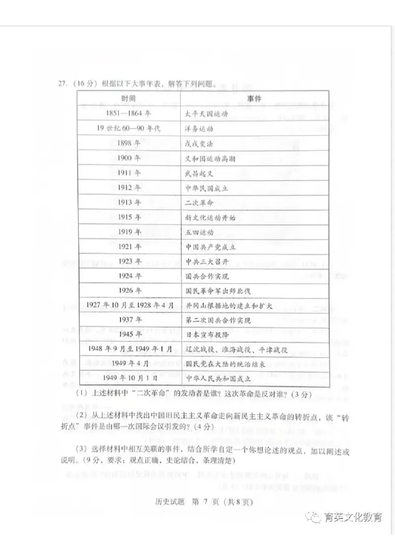 2023山东临沂中考历史试卷(图片版)_山东历年中考真题_山东省历年中考真题2013~2024_初中历史历年真题（2013-2024）
