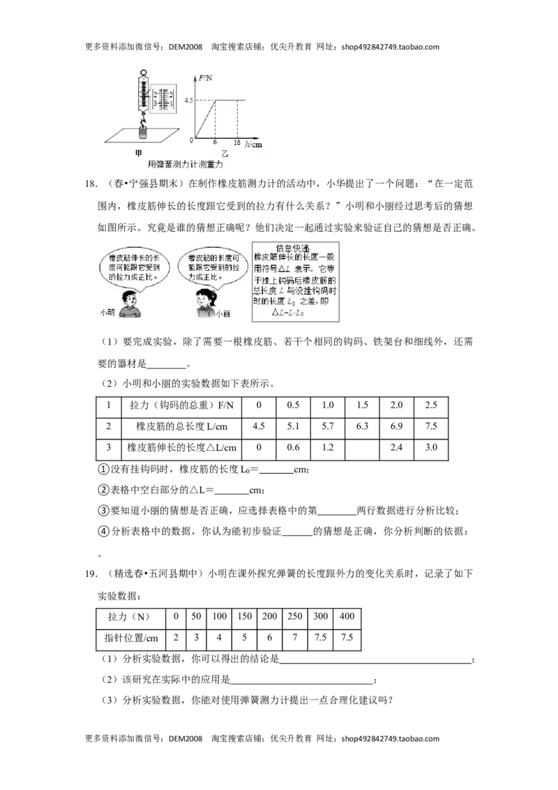 7.2弹力（原卷版）_初中全科电子版试卷练习试题_物理_8年级下册物理试题_人教版物理八年级下课时练习（045份）_课时练习第1套20份