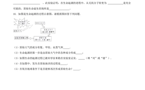 7.3.1地球上生命的起源（基础练）-（人教版）（原卷版）_初中全科电子版试卷练习试题_生物_生物8下练习_人教生物8年级下课时练习51份