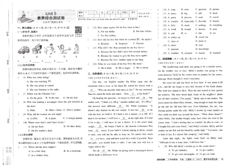 2025春53初中试卷英语人教版8年级下册_初中全科电子版试卷练习试题_初中全科《53中考试卷》2025版（多版本）_2025春53初中试卷8年级下册人教版(1)