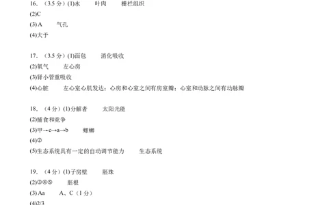 生物（南通卷）（参考答案及评分标准）_初中全科电子版试卷练习试题_生物_2024中考模拟题生物(1)_三模（37套）_生物（南通卷）