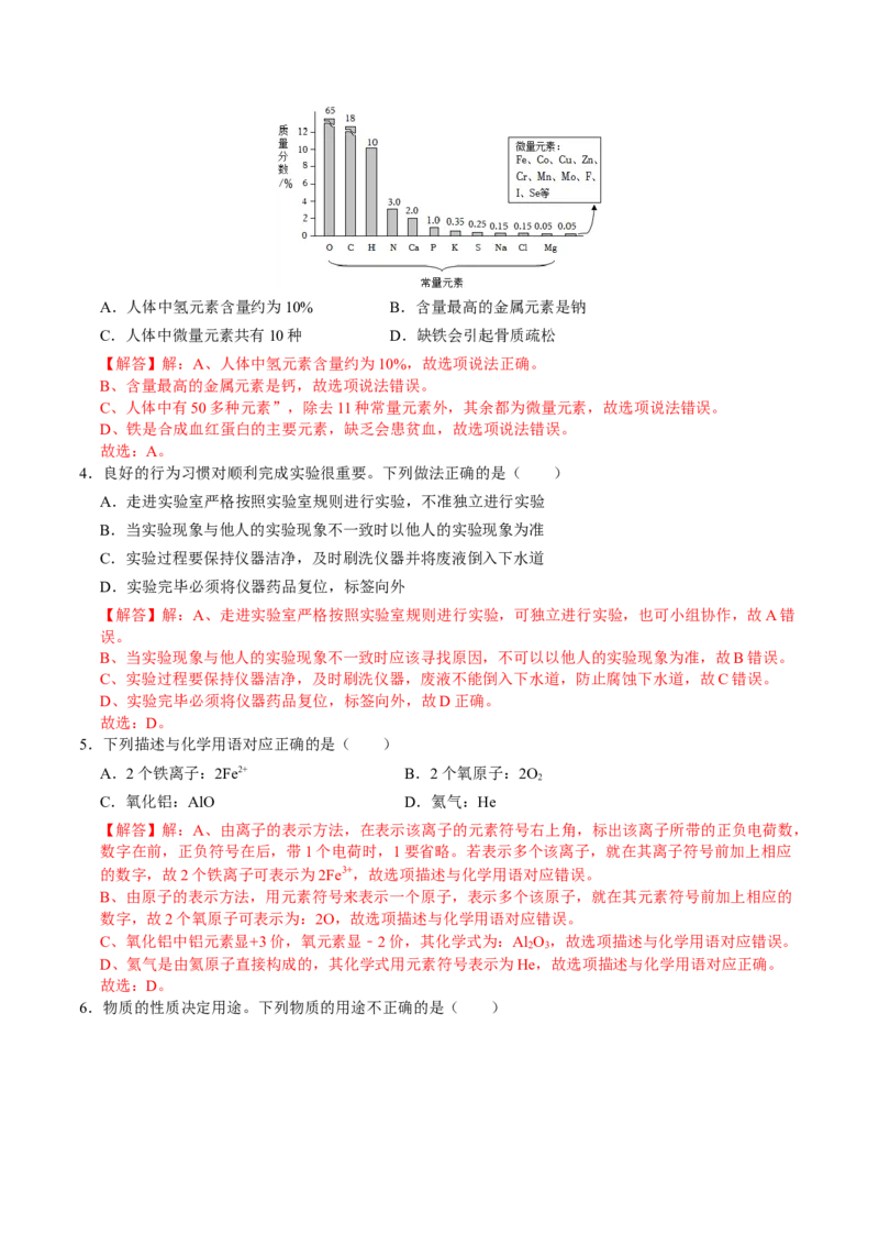化学（成都卷）（完全解析）_初中全科电子版试卷练习试题_化学_2024中考模拟题化学(1)_二模_化学（成都卷）-：2024年中考第二次模拟考试