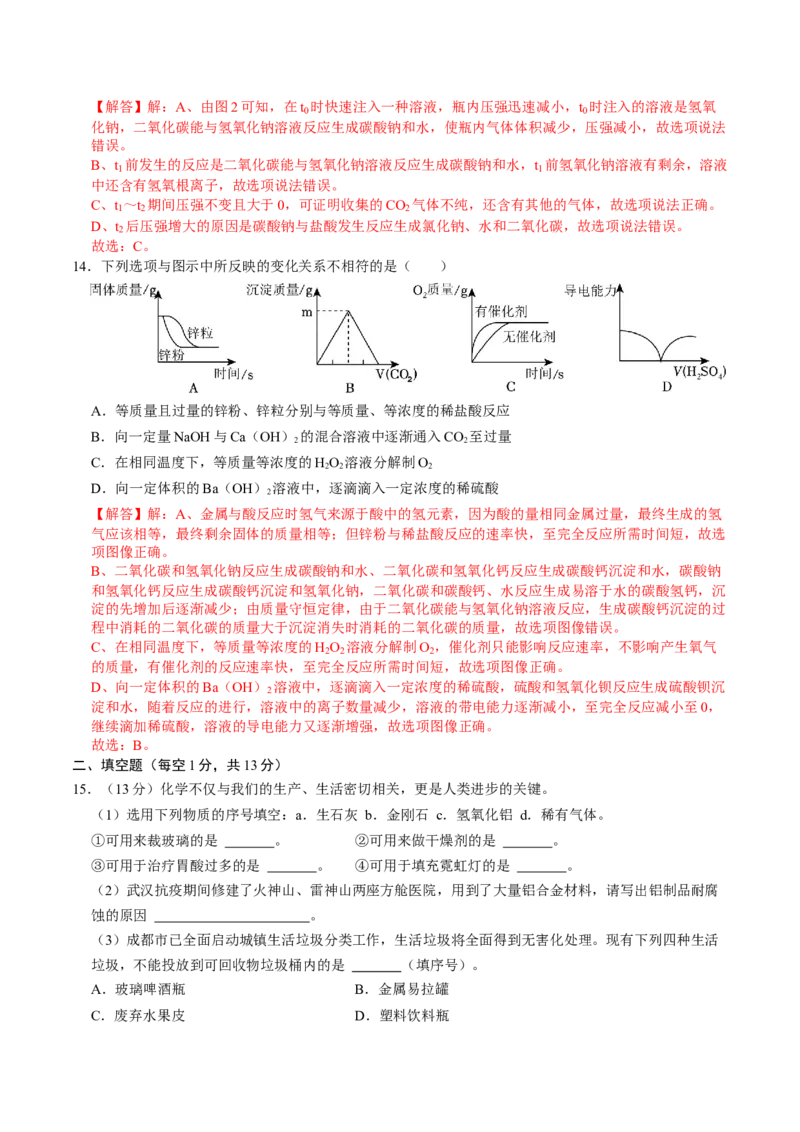化学（成都卷）（完全解析）_初中全科电子版试卷练习试题_化学_2024中考模拟题化学(1)_二模_化学（成都卷）-：2024年中考第二次模拟考试