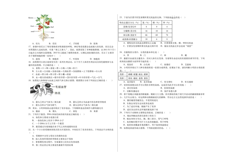 生物（海南卷）（考试版A3）_初中全科电子版试卷练习试题_生物_2024中考模拟题生物(1)_三模（37套）_生物（海南卷）