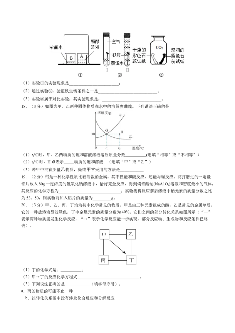 化学（河南卷）（考试版A4）_初中全科电子版试卷练习试题_化学_2024中考模拟题化学(1)_三模（36套）_化学（河南卷）