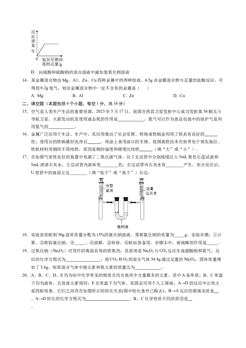 化学（河南卷）（考试版A4）_初中全科电子版试卷练习试题_化学_2024中考模拟题化学(1)_二模_化学（河南卷）-：2024年中考第二次模拟考试