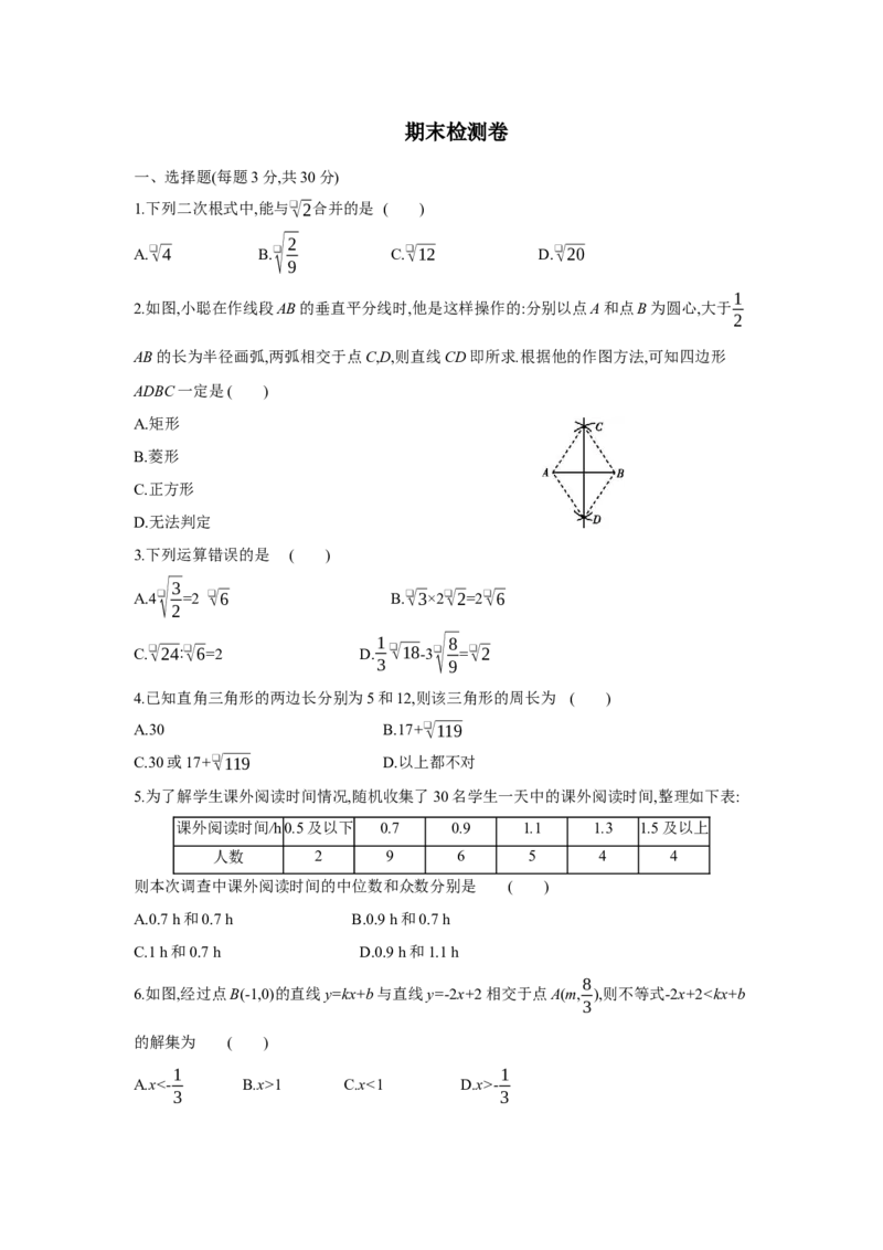 期末检测卷-八年级数学下册单元能力提升检测（人教版）(28599984)_初中全科电子版试卷练习试题_数学_8下初中人教版数学练习、试卷_人教数学八年级下期末试卷（024份）