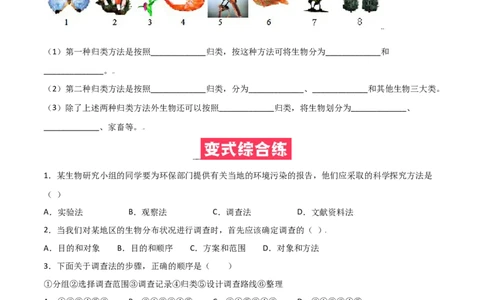 必考点02调查周边环境中的生物-（人教版）（原卷版）_初中全科电子版试卷练习试题_生物_生物人教版7上练习&mdash;24新版已更新_人教生物7年级上专项练习28份