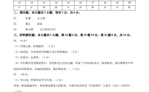 历史（无锡卷）（参考答案及评分标准）_初中全科电子版试卷练习试题_历史_2024中考模拟题历史(1)_三模（34套）_历史（江苏无锡卷）