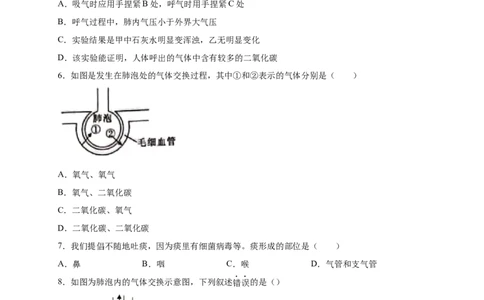第三单元人体的呼吸（提分小卷）-单元测试（人教版）（原卷版）_初中全科电子版试卷练习试题_生物_生物人教版7下练习_人教生物7年级下单元试卷33份