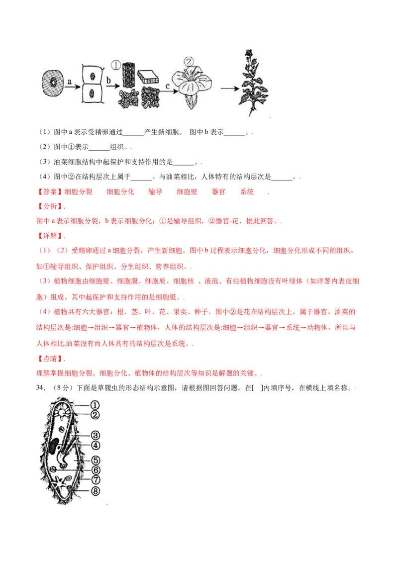 第02单元第02章细胞怎样构成生物体单元测试（A卷劣实基础）（解析版）_初中全科电子版试卷练习试题_生物_生物人教版7上练习&mdash;24新版已更新_人教生物7年级上单元试卷36份
