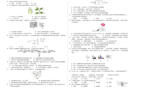 生物（无锡卷）（考试版A3）_初中全科电子版试卷练习试题_生物_2024中考模拟题生物(1)_三模（37套）_生物（无锡卷）