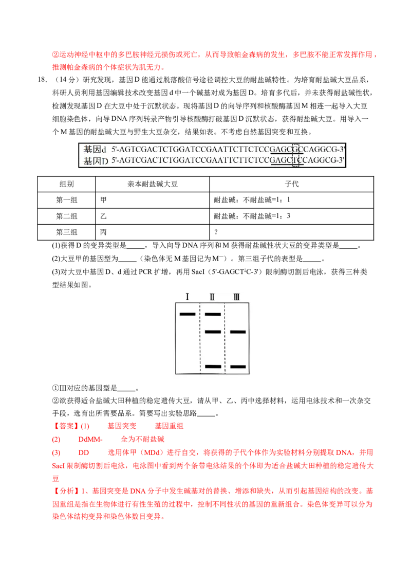 信息必刷卷01（新高考通用）解析版_2025年新高考资料_2025考前信息卷_2025年高考生物考前信息必刷卷（新高考通用）3443035