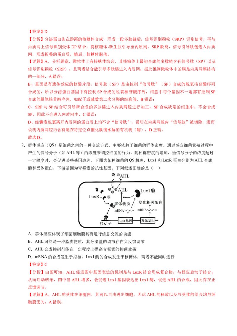 信息必刷卷01（新高考通用）解析版_2025年新高考资料_2025考前信息卷_2025年高考生物考前信息必刷卷（新高考通用）3443035