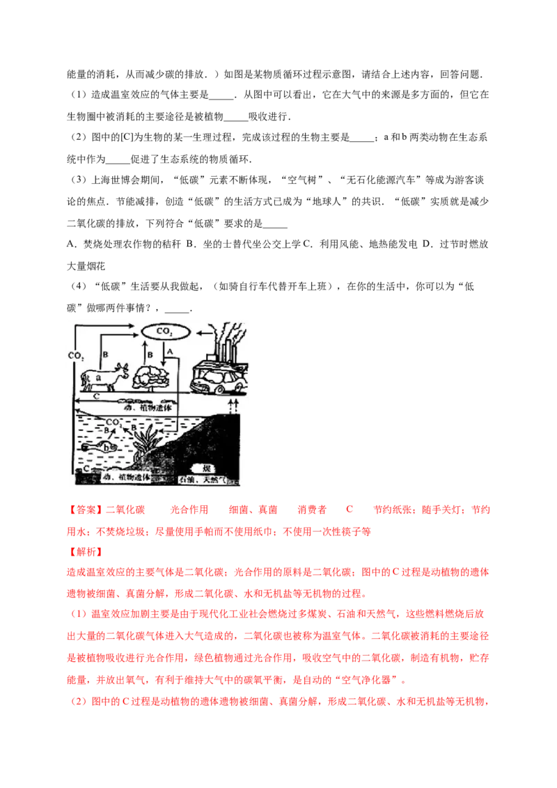 第七章人类活动对生物圈的影响（基础过关）-（人教版）（解析版）_初中全科电子版试卷练习试题_生物_生物人教版7下练习_人教生物7年级下单元试卷33份