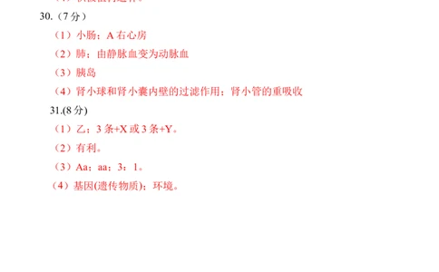 生物（济南卷）（参考答案及评分标准）_初中全科电子版试卷练习试题_生物_2024中考模拟题生物(1)_一模_生物（济南卷）-2024年中考第一次模拟考试