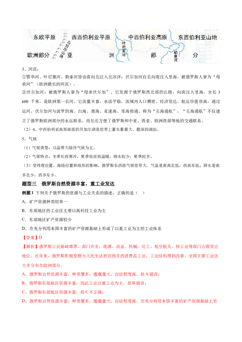 必考点06俄罗斯-对点变式题（人教版）（解析版）_初中全科电子版试卷练习试题_地理_人教地理7下试题试卷_人教地理7年级下专项练习13份
