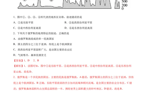 必考点06俄罗斯-对点变式题（人教版）（解析版）_初中全科电子版试卷练习试题_地理_人教地理7下试题试卷_人教地理7年级下专项练习13份