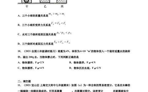 10.3物体的浮沉条件及应用-2020-2021学年八年级物理下册课时同步练（人教版）（原卷版）_初物_人教版初中物理初二三同步讲义习题练习八九年级电子资料word素材_20250116_181533