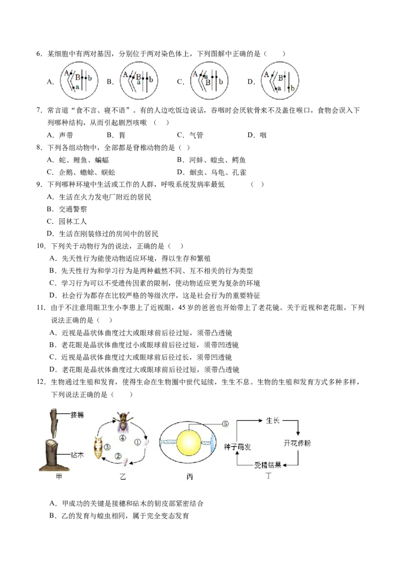 生物（海南卷）（考试版A4）_初中全科电子版试卷练习试题_生物_2024中考模拟题生物(1)_一模_生物（海南卷）-2024年中考第一次模拟考试