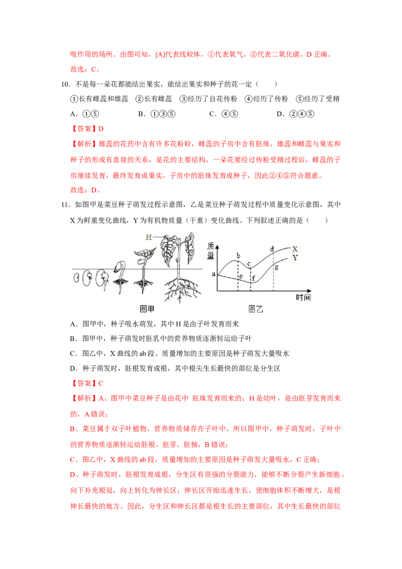 期末综合测试卷-（人教版）（解析版）_初中全科电子版试卷练习试题_生物_生物人教版7上练习&mdash;24新版已更新_人教生物7年级上期末试卷11份