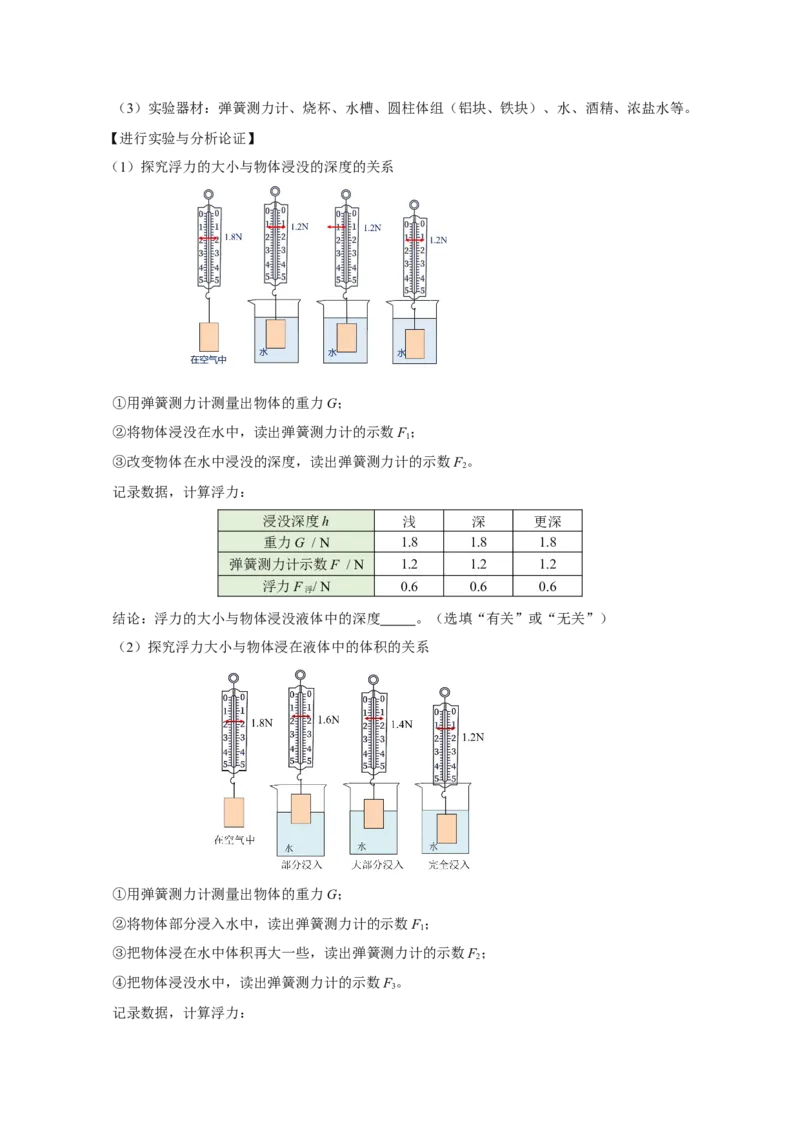 10.1浮力（导学案）-八年级物理下册同步备课系列（人教版）学生版_初物_2024人教版初中物理八九年级上下册课件教案PPT试题电子版资料_八年级下册教案_第十单元