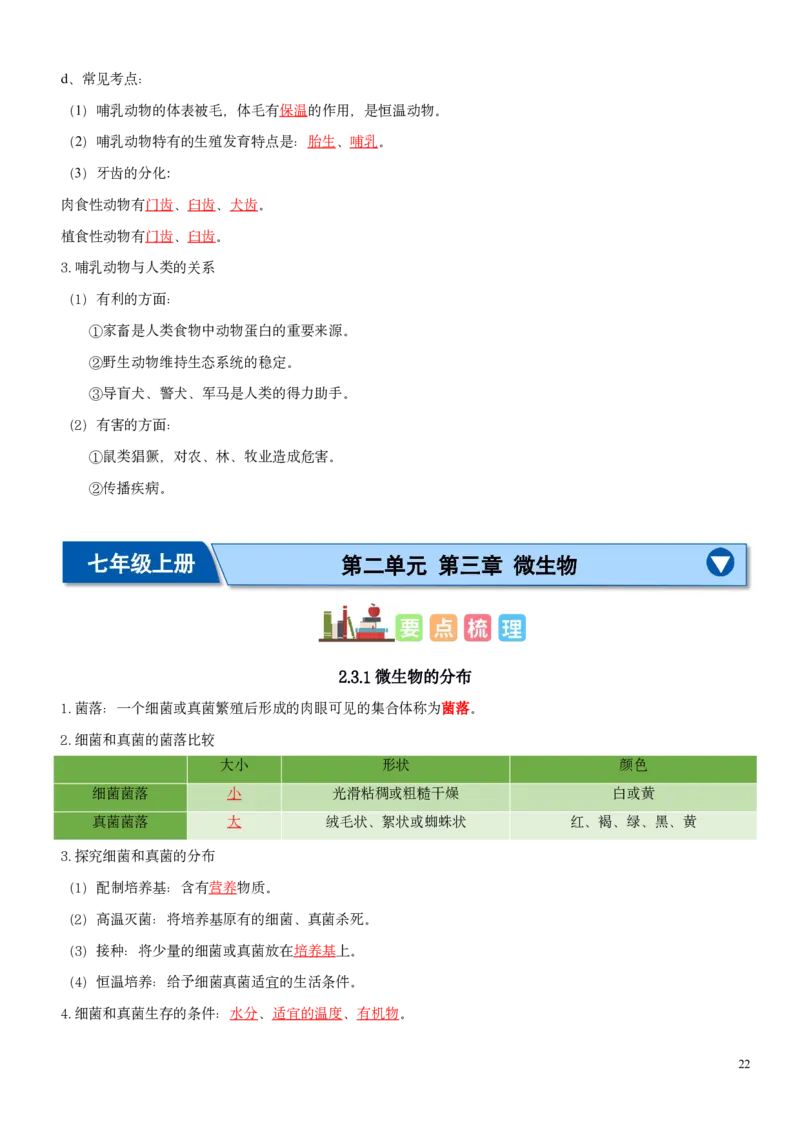 人教版7年级上册生物知识总结（教师版）27页2024秋新版教材_初中全科电子版试卷练习试题_生物_生物人教版7上练习&mdash;24新版已更新_人教生物七年级上知识汇总