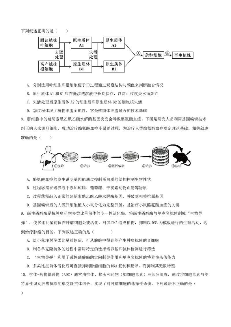 专题八生物技术与工程（原卷版）_2025年新高考资料_二轮复习_01高考语文等多个文件_上好课2025年高考生物二轮复习讲练测（新高考通用）