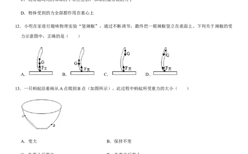 第七章力（提分卷）-单元测试（人教版）（原卷版）_初中全科电子版试卷练习试题_物理_8年级下册物理试题_人教版物理八年级下单元试卷（042份）_单元试卷第1套
