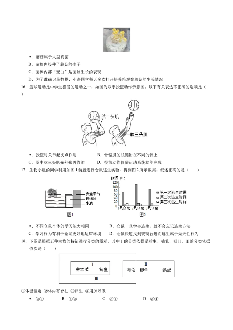 生物（扬州卷）（考试版A4）_初中全科电子版试卷练习试题_生物_2024中考模拟题生物(1)_一模_生物（扬州卷）-2024年中考第一次模拟考试