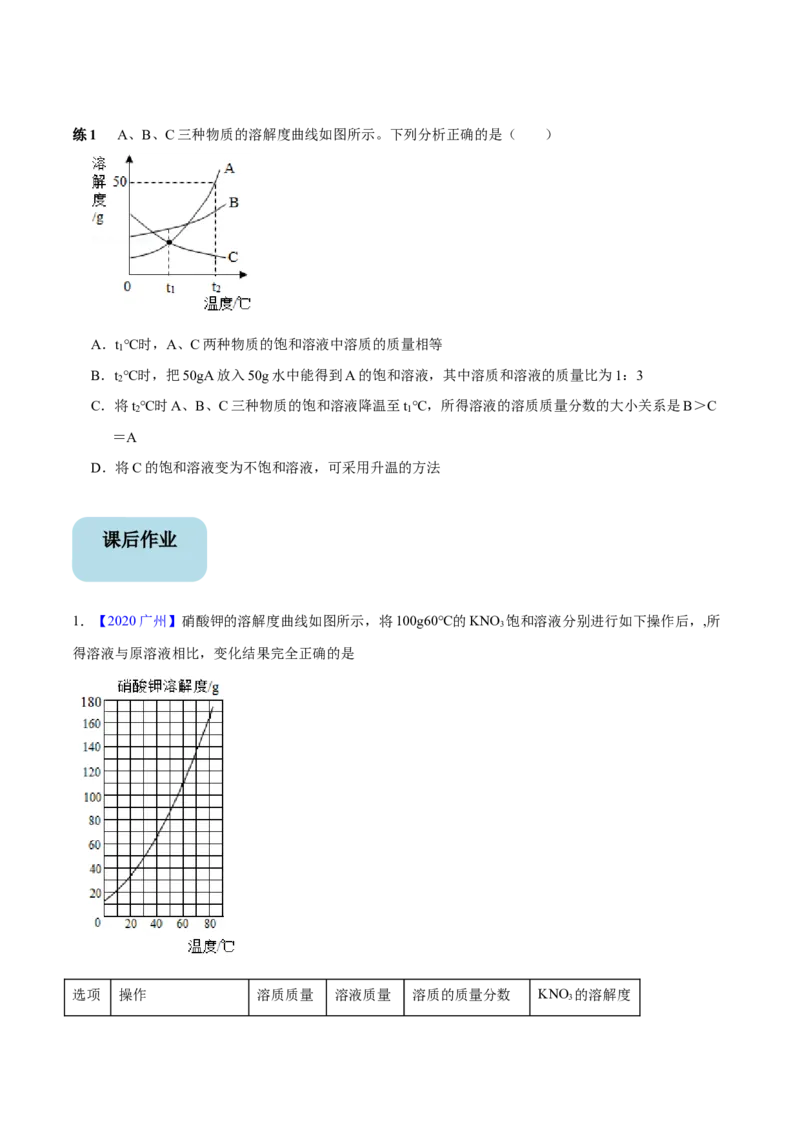 第2讲溶液和溶解度（原卷版）_初中全科电子版试卷练习试题_化学_9年级上下册化学试题_9年级下试题_人教化学九年级下专项练习（013份）
