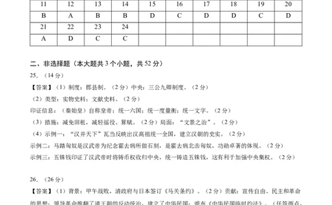 历史（四川成都卷）（参考答案及评分标准）_初中全科电子版试卷练习试题_历史_2024中考模拟题历史(1)_一模_历史（四川成都卷）-2024年中考第一次模拟考试